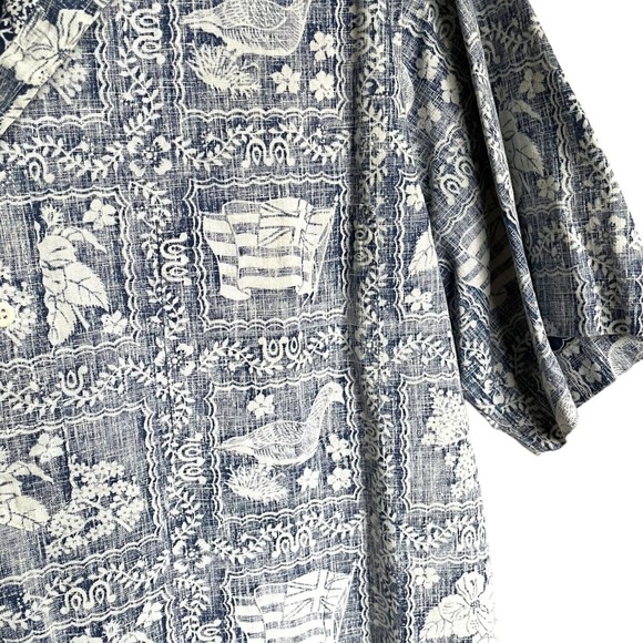 Reyn Spooner Reverse Print Blue White Lahaina Sailor Regular Fit Popover Shirt M - Picture 3 of 4